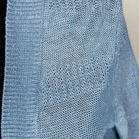 Talbots Womens Sz M Blue 100% Linen Open Front Duster Cardigan Sweater - Picture 7 of 13